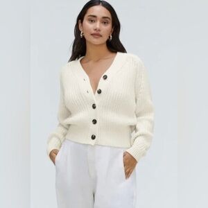 Everlane Chunky Cotton Cardigan Cream Ivory Tortoise Buttons XXS EUC